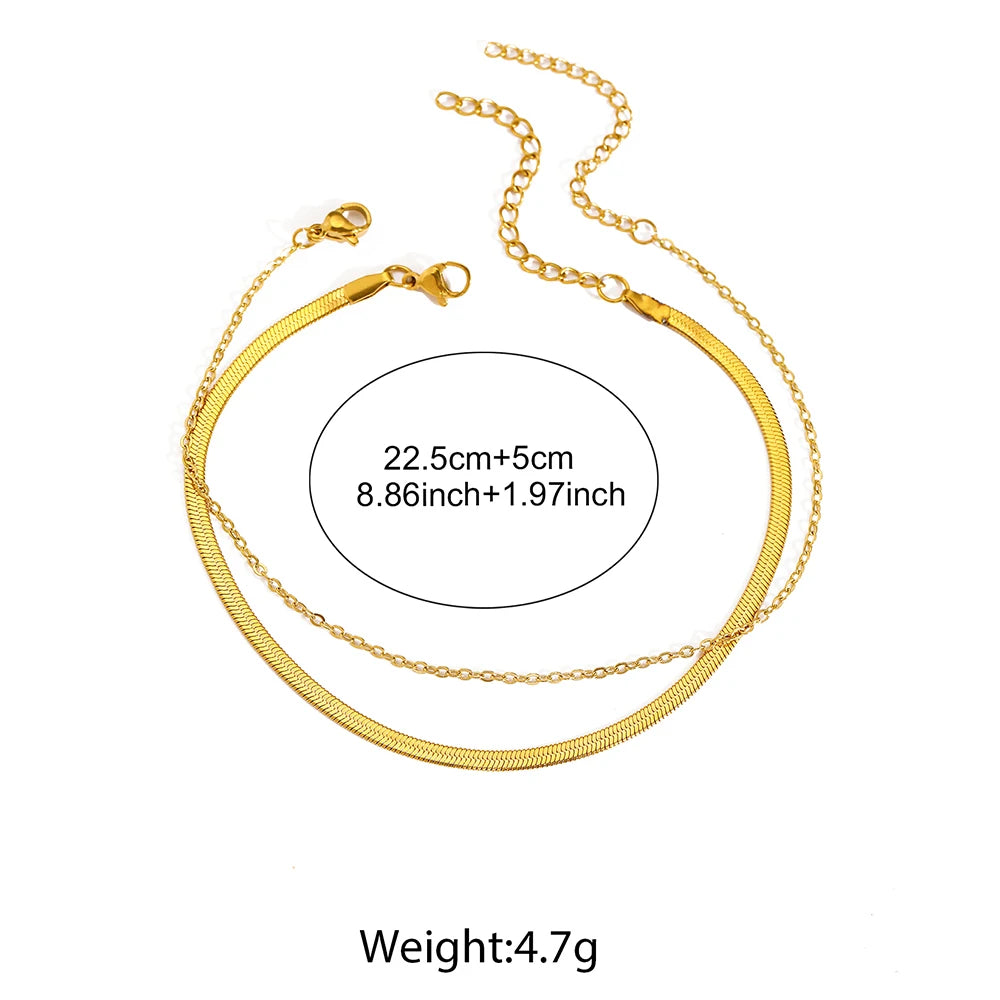 Bracelet de cheville DGIDDK en acier inoxydable, style simple et tendance, double couche, pour femme, bijou de pied polyvalent et original.