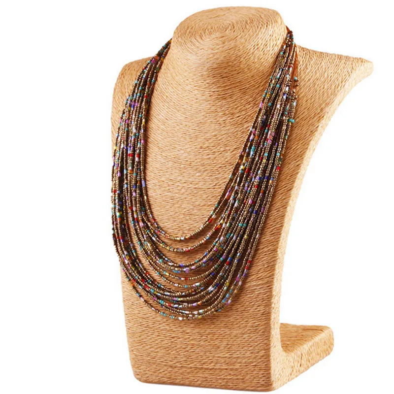 Collier statement pour femme Collier Femme  Mode bohème Perles Multi-rangs Colliers ras du cou et pendentifs Bijoux Collares