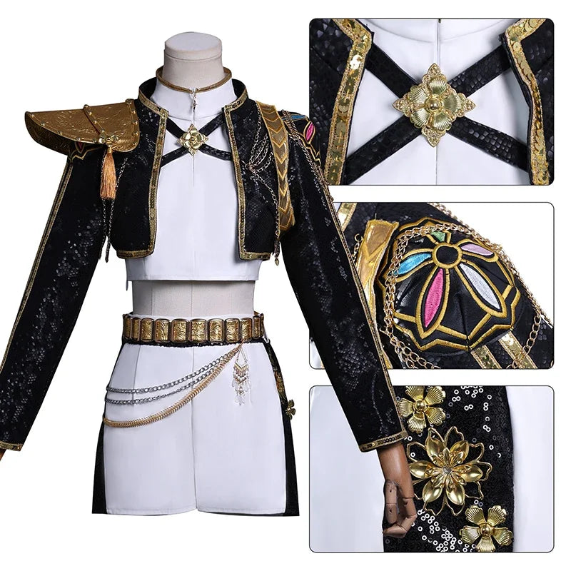 Costume de cosplay K-Pop Rumi Zoey Mira noir et doré, perruque, tenue pour fille, déguisement pour Halloween ou jeu de rôle