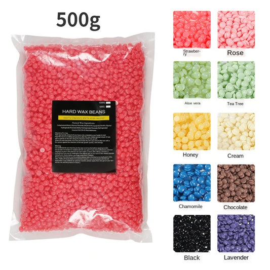 500 g/paquet de perles de cire dépilatoires pour l'épilation du maillot, du visage, des jambes et des bras. Convient aux personnes de tous âges.