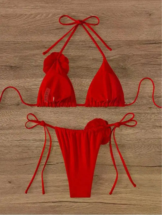 Maillot de bain deux pièces bikini sexy à fleurs 3D, bretelles et dos nu, tailles S à L.