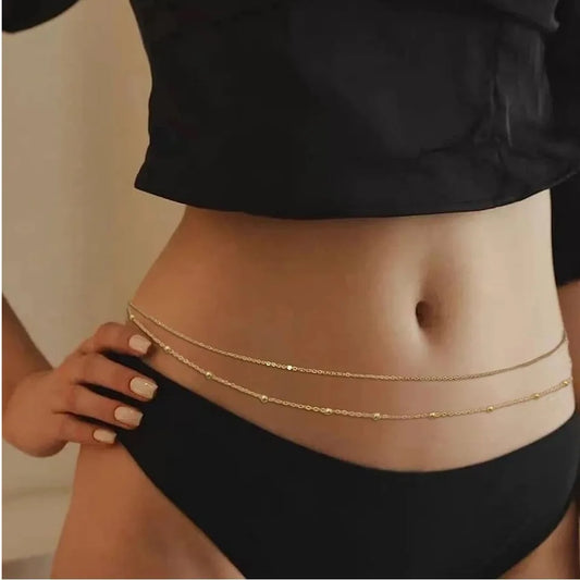 Chaînes de ventre doubles style hip-hop pour femmes, couleur or Y2K, bijoux de corps et de taille pour la plage et le bikini, accessoires élégants et polyvalents