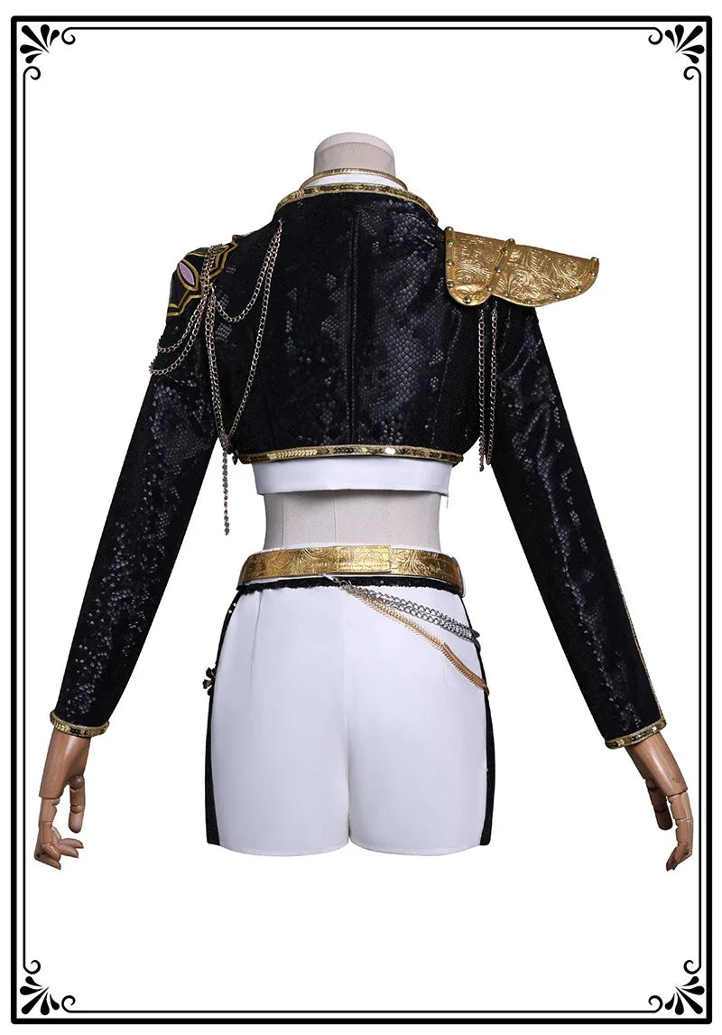 Costume de cosplay K-Pop Rumi Zoey Mira noir et doré, perruque, tenue pour fille, déguisement pour Halloween ou jeu de rôle