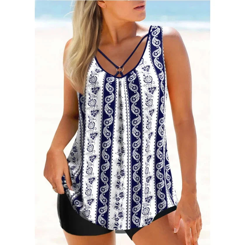 Maillot de bain d'été pour femme de haute qualité, imprimé motif porcelaine bleu et blanc, style gilet de plage, tailles S à 6XL.