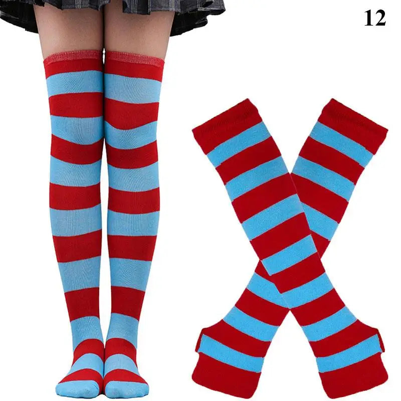 Chaussettes hautes rayées noires et blanches, chaussettes montantes sexy et fines en coton, chaussettes de cosplay