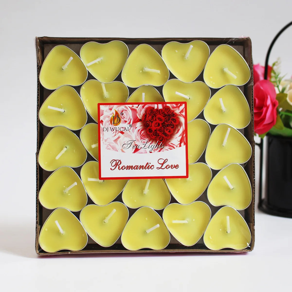 Lot de 50 bougies chauffe-plat en forme de cœur pour anniversaire, mariage, Saint-Valentin