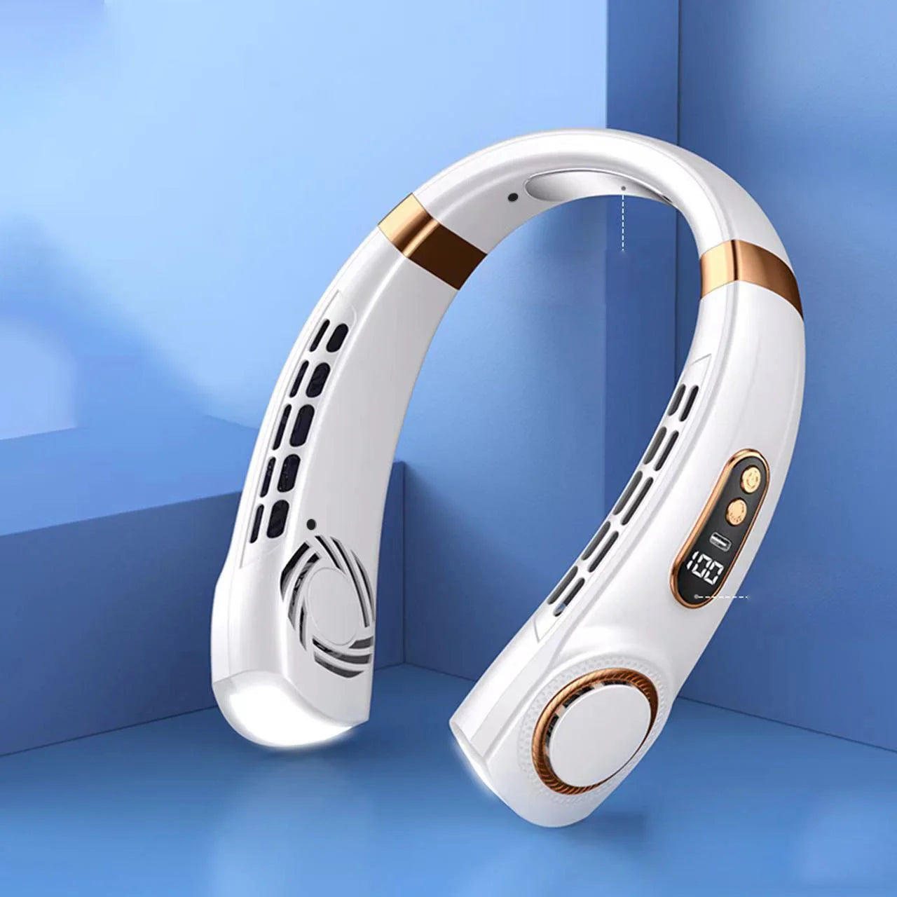 Ventilateur de cou portable sans pales, batterie 4000 mAh rechargeable par USB, affichage LED, ventilation à 360°, 3 vitesses