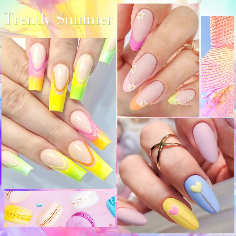 MEET ACROSS - Ensemble de 8 vernis à ongles gel fluorescents pour l'été et le printemps, avec paillettes laser colorées et manucure gel.