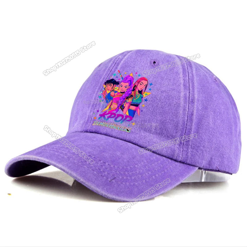 Casquettes de baseball rétro délavées KPop Demon Hunters pour femmes et filles, style snapback, idéales pour les voyages et les activités de plein air, avec visière et style hip-hop.