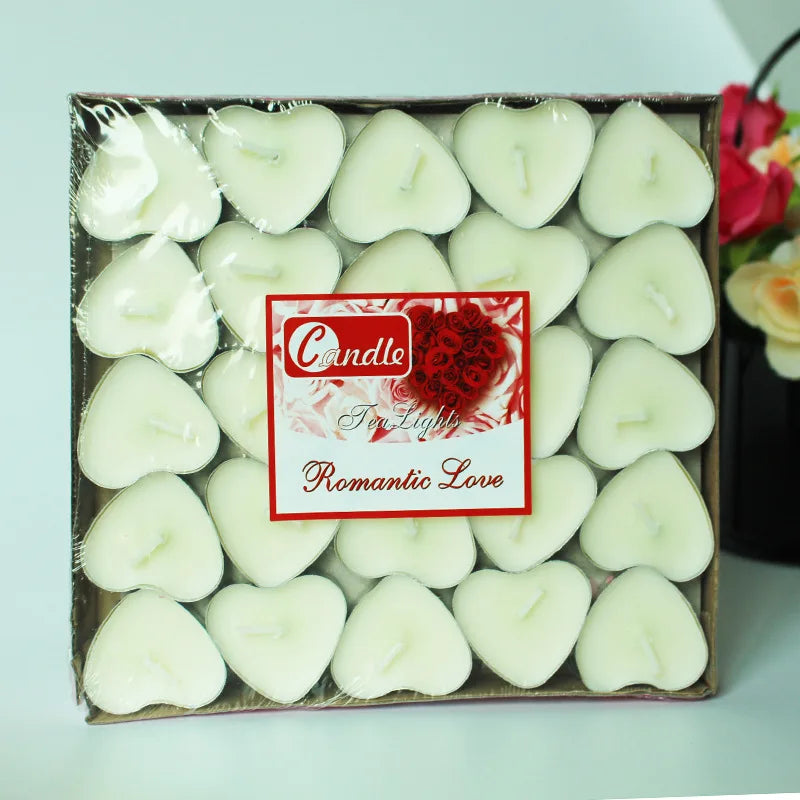 Lot de 50 bougies chauffe-plat en forme de cœur pour anniversaire, mariage, Saint-Valentin