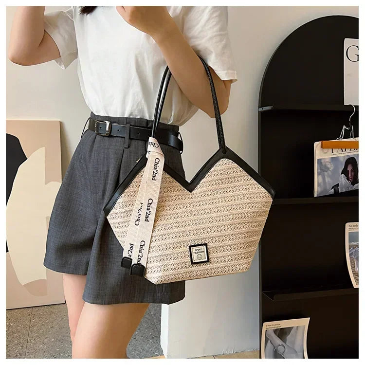 Sac bandoulière grande capacité pour femme, sac à main d'été en paille tressée, sac de plage de luxe, cabas style balinais