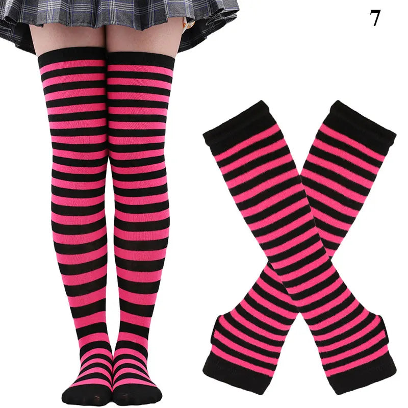 Chaussettes hautes rayées noires et blanches, chaussettes montantes sexy et fines en coton, chaussettes de cosplay