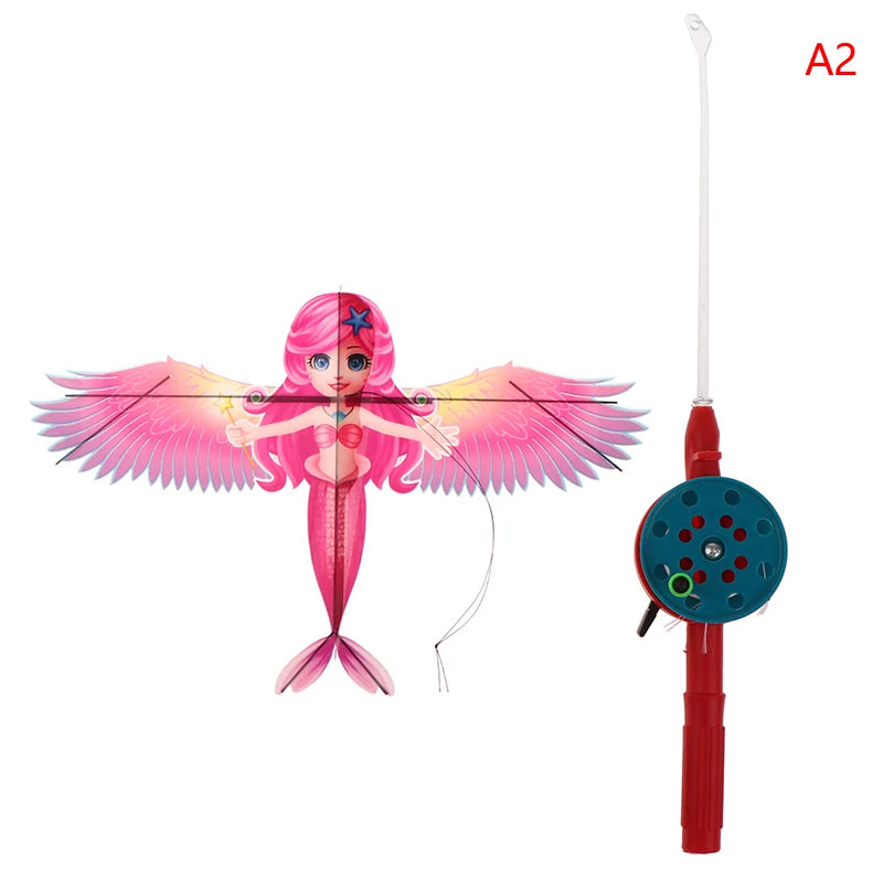 Cerf-volant miniature en plastique pour enfants, avec frein à main et canne à pêche de 40 cm, jouet d'extérieur idéal pour les enfants. Cadeau parfait pour les enfants.