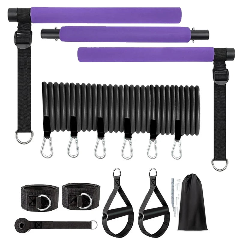 Barre de Pilates multifonctionnelle, barre de fitness combinée, corde de tension pour le yoga et l'extension de la poitrine, ceinture élastique pour le dos