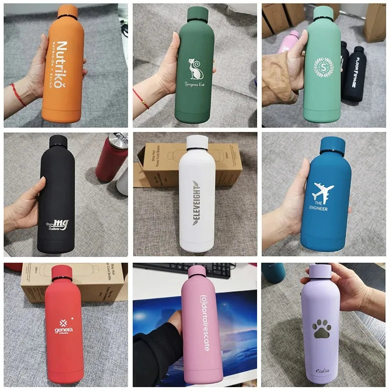 Bouteille isotherme personnalisée avec logo et nom, grande capacité, en acier inoxydable, 500 ml, idéale pour les sports de plein air et les voyages.