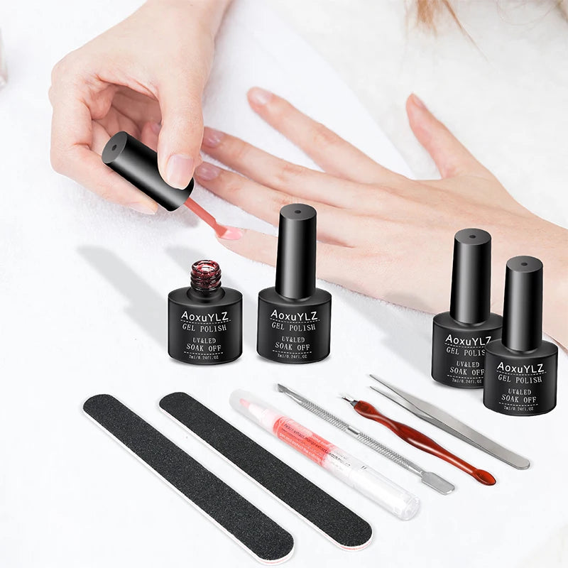 Ensemble de 28 vernis à ongles gel en flacon de verre, vernis gel UV semi-permanent rouge et rose, vernis gel multicolores