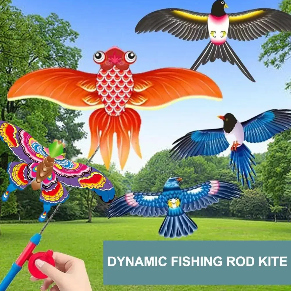 Cerf-volant pour enfants, jouet aigle de dessin animé, mini cerf-volant pliable en plastique, frein à main, canne à pêche, papillons, jouet d'extérieur pour enfants.