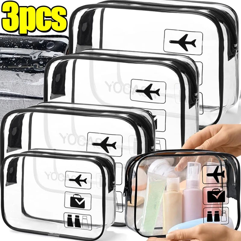 Trousse de maquillage transparente à fermeture éclair (1 ou 3 pièces) pour homme et femme, idéale pour les voyages.