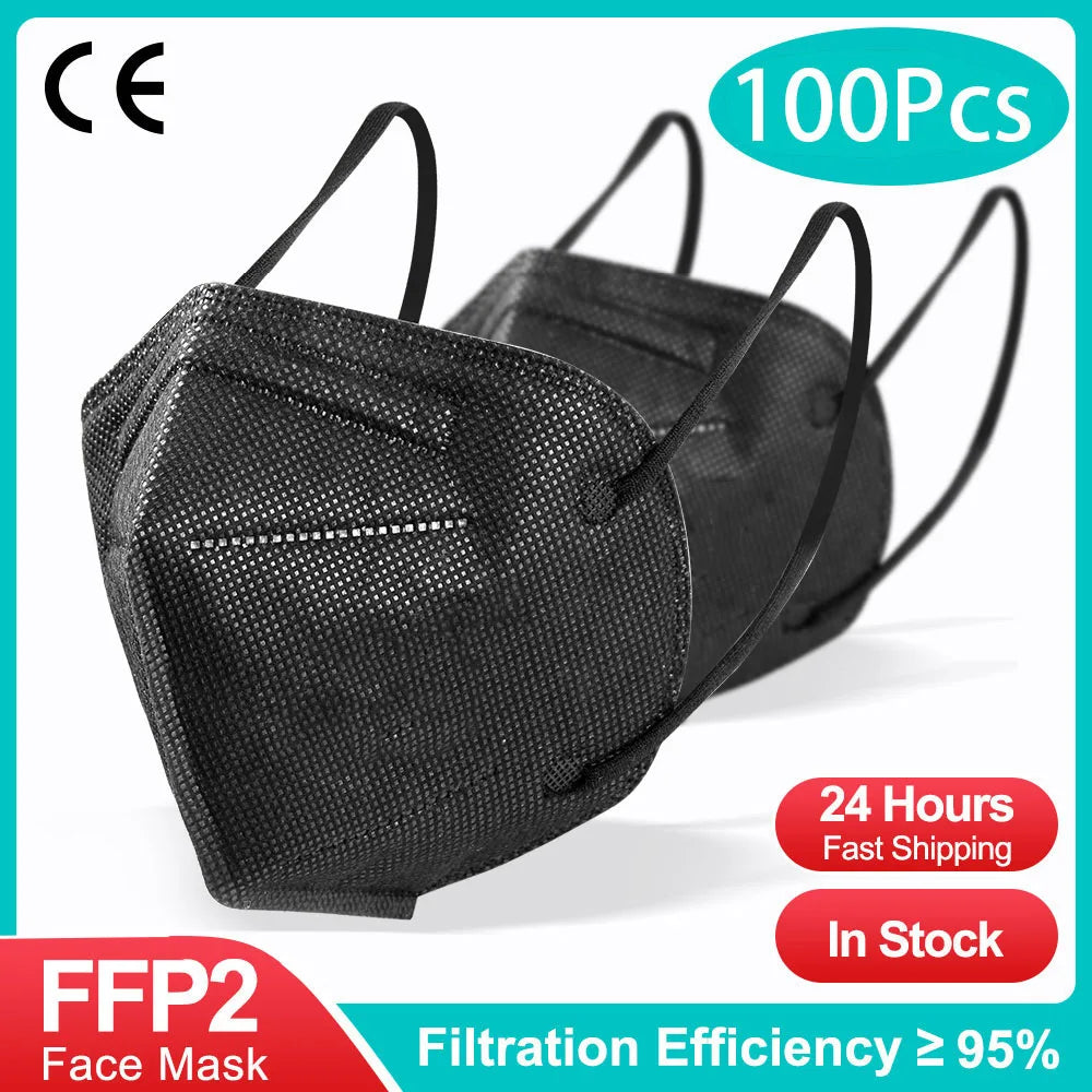 Masques FFP2 KN95 (10-200 pièces) - Masques KN95 - Filtre 5 couches - Masques chirurgicaux homologués - Masque FFP2 noir réutilisable