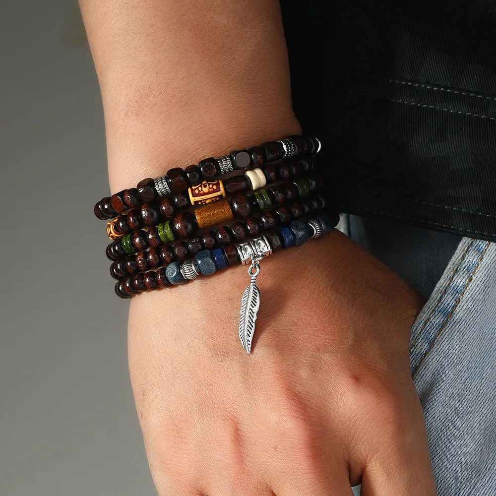 Lot de 10 bracelets bohèmes vintage pour homme - Accessoire de mode élégant avec motif de feuilles, bijou tendance et durable à offrir