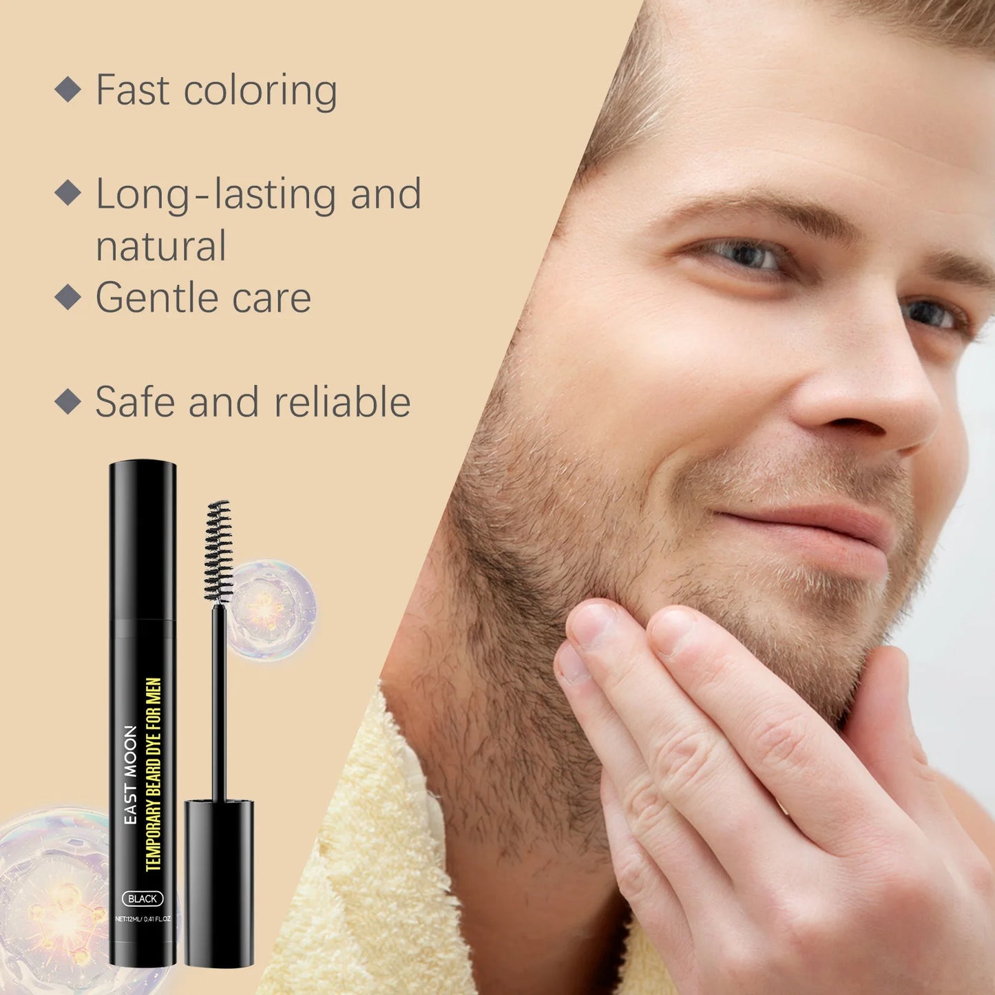 Teinture pour barbe East Moon Natural Black pour hommes : stylo colorant permanent, imperméable et portable, pour une barbe et une moustache impeccables.