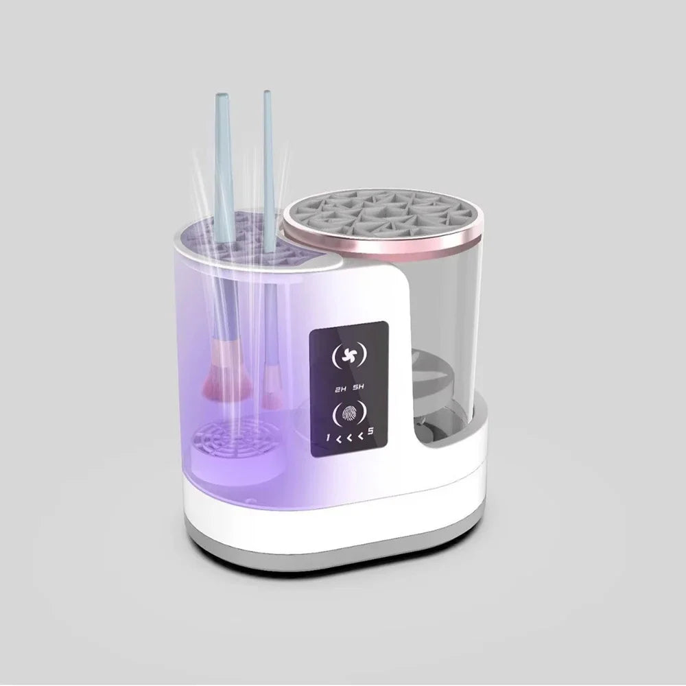 Nettoyeur de pinceaux de maquillage automatique USB 3 en 1 avec sèche-pinceaux, support et outil de nettoyage portable