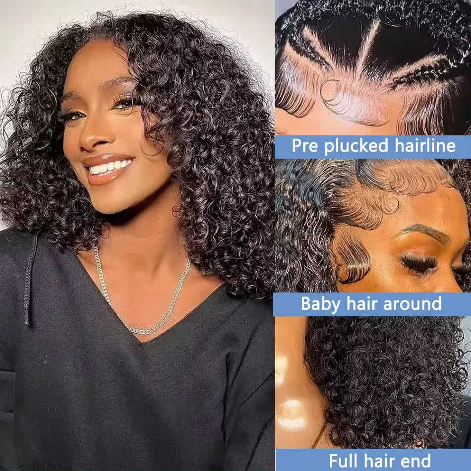 Perruque bob bouclée densité 200% en cheveux humains, perruque bob ondulée profonde, perruque lace front 13×4, perruques en cheveux humains bouclés profonds, perruque lace front pour femmes