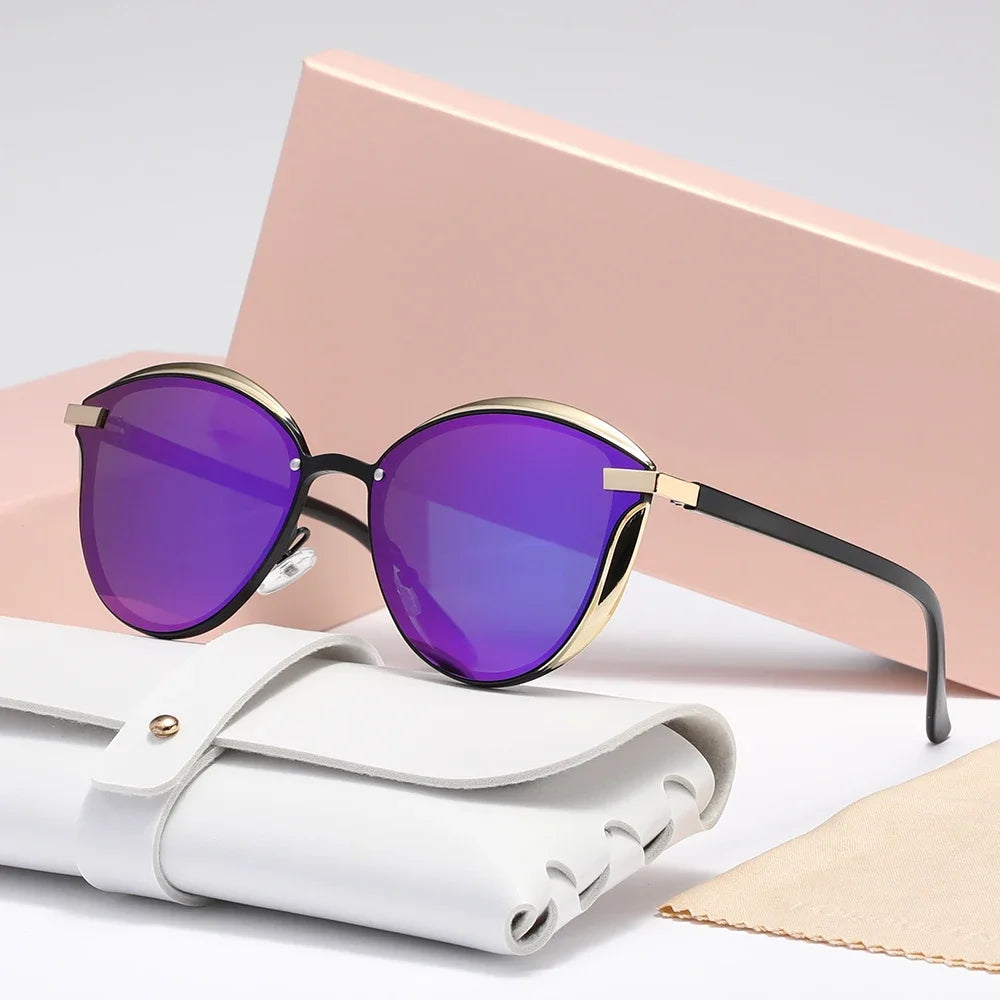Lunettes de soleil polarisées pour femmes, lunettes de soleil rondes de luxe pour femme