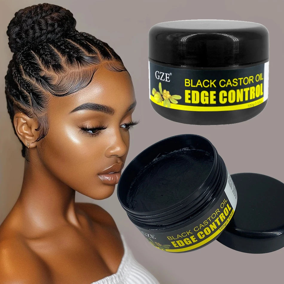 Gel coiffant GZE African Black Castor Extra Hold Braid, contient de l'huile de ricin noire et de l'huile de coco, pour le contrôle des bords et les cheveux.
