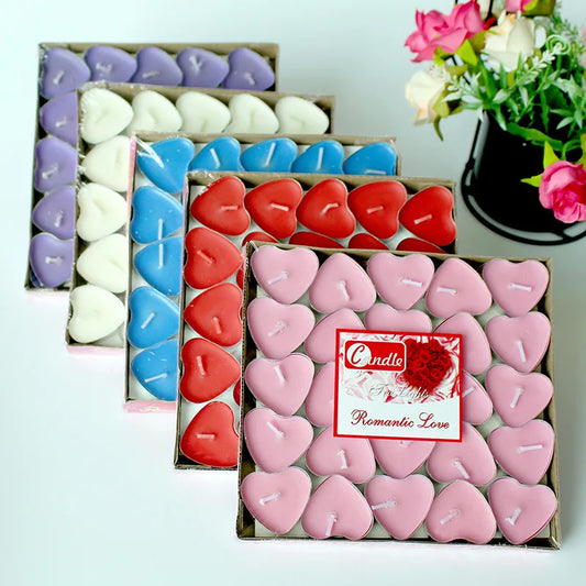 Lot de 50 bougies chauffe-plat en forme de cœur pour anniversaire, mariage, Saint-Valentin