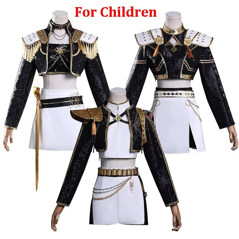 Costume de cosplay K-Pop Rumi Zoey Mira noir et doré, perruque, tenue pour fille, déguisement pour Halloween ou jeu de rôle