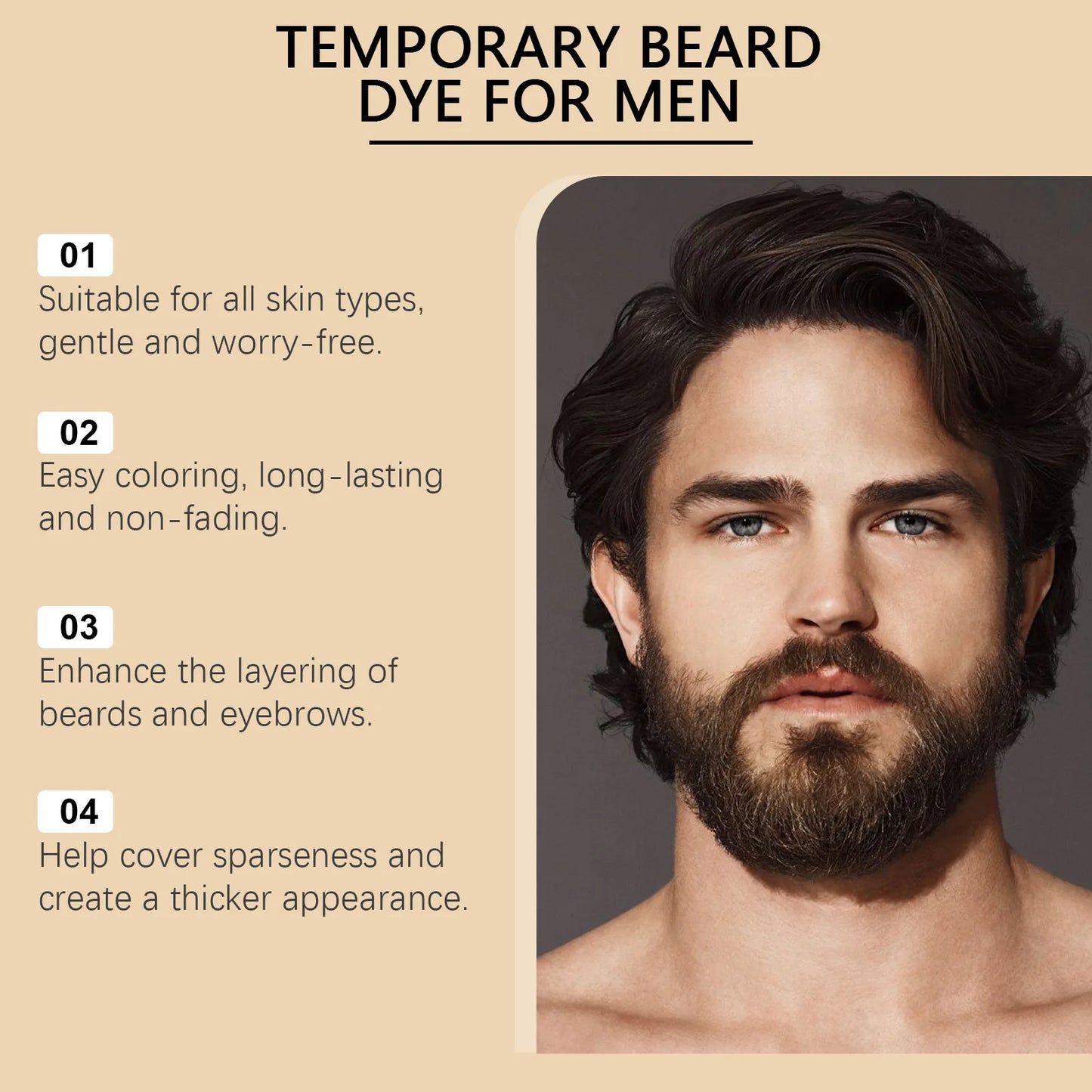 Teinture pour barbe East Moon Natural Black pour hommes : stylo colorant permanent, imperméable et portable, pour une barbe et une moustache impeccables.