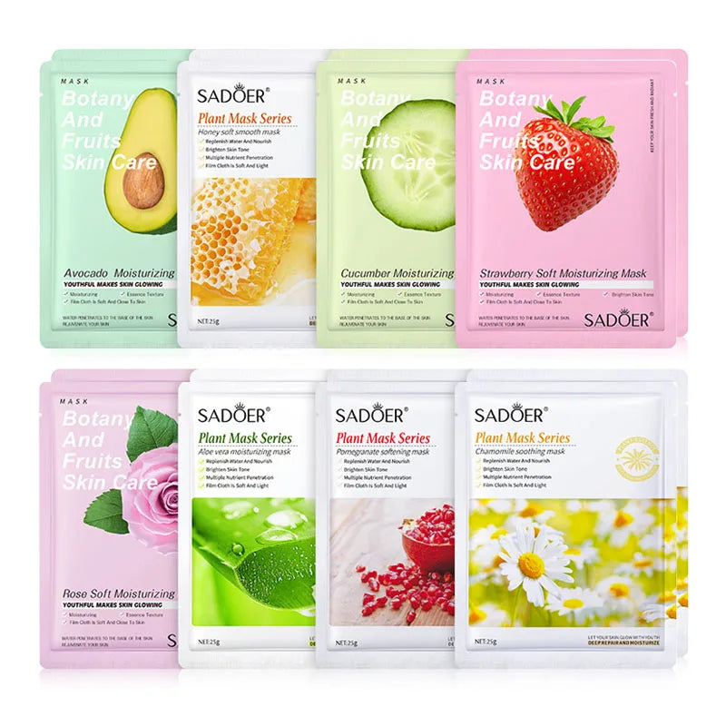 Lot de 8 masques faciaux naturels aux plantes, pour le soin du visage : hydratants, raffermissants et nourrissants.