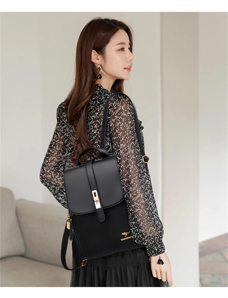 Sacs à dos de luxe en cuir pour femmes et filles, sac à dos décontracté noir vintage, sac d'école pour filles, sac à dos Mochila