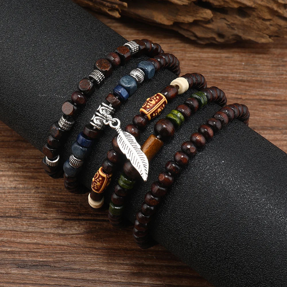 Lot de 10 bracelets bohèmes vintage pour homme - Accessoire de mode élégant avec motif de feuilles, bijou tendance et durable à offrir