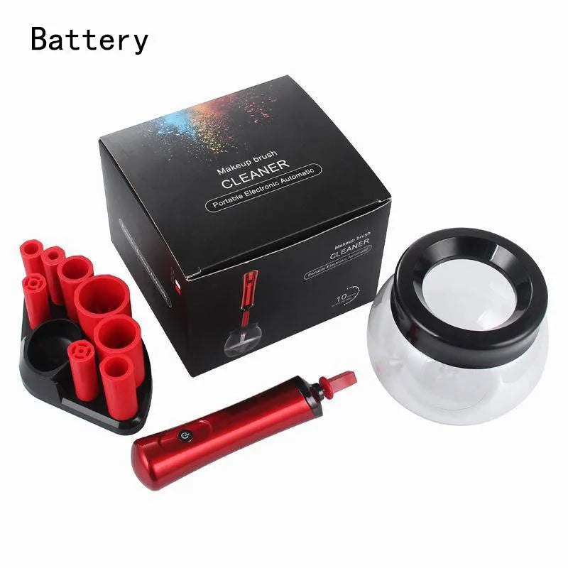 Machine de nettoyage et de séchage des pinceaux de maquillage, rotateur automatique électrique pour cosmétiques, avec 8 tailles de colliers en caoutchouc, pour un nettoyage optimal.