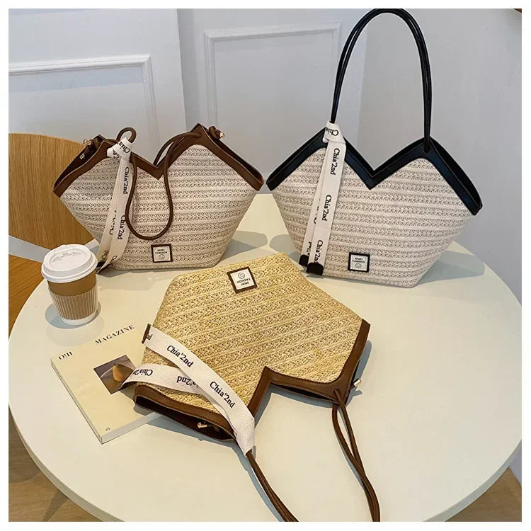Sac bandoulière grande capacité pour femme, sac à main d'été en paille tressée, sac de plage de luxe, cabas style balinais
