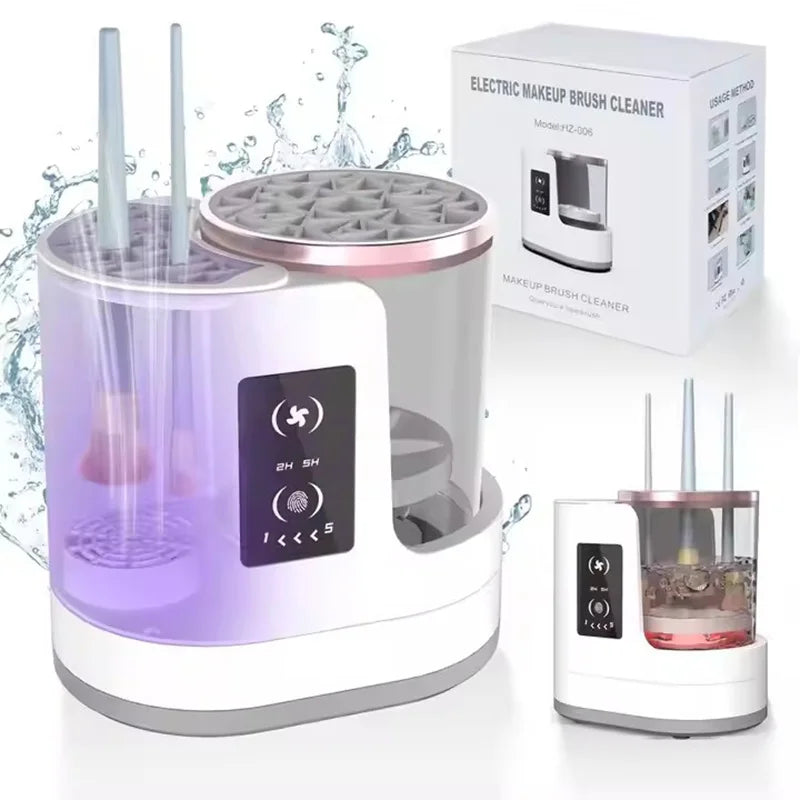 Nettoyeur de pinceaux de maquillage automatique USB 3 en 1 avec sèche-pinceaux, support et outil de nettoyage portable