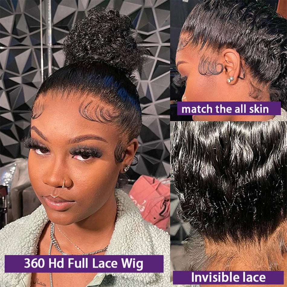 Perruque 360 HD Full Lace avec cordon de serrage invisible, bouclée, ondulation profonde, style Water Wave, 13x4 et 13x6, pour femmes, 30 et 40 pouces.