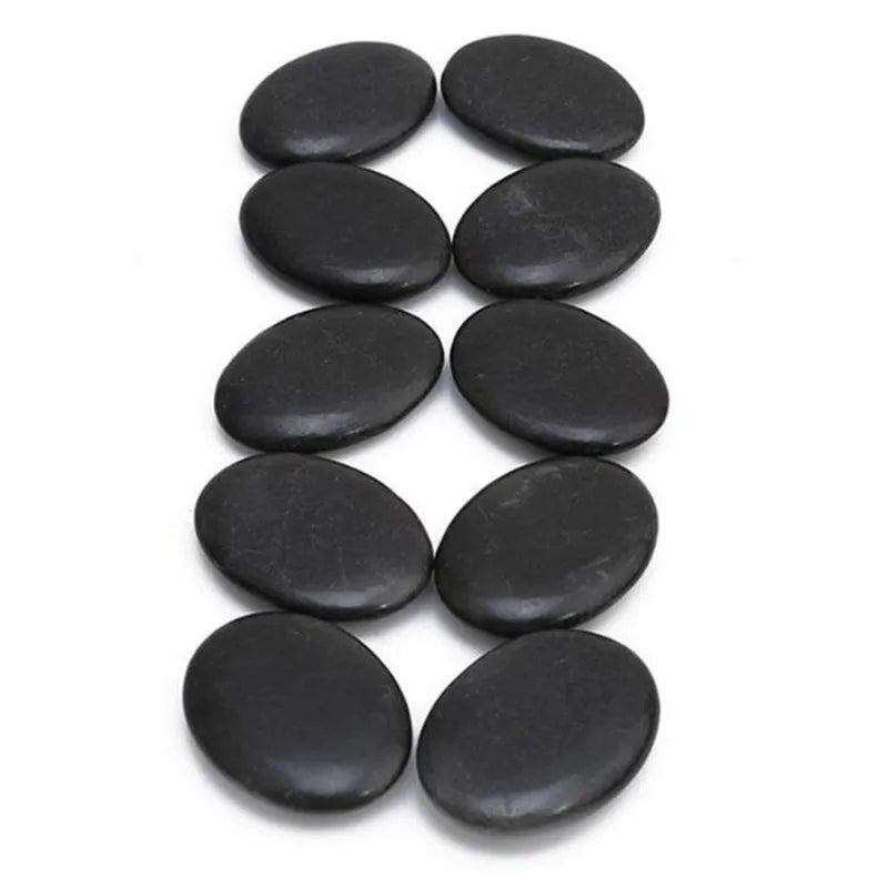Ensemble de 10 pierres de massage chaudes en basalte de lave, rondes, pour soulager le stress et les douleurs dorsales.