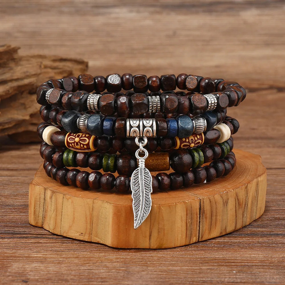 Lot de 10 bracelets bohèmes vintage pour homme - Accessoire de mode élégant avec motif de feuilles, bijou tendance et durable à offrir