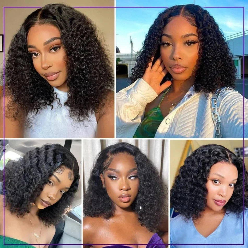 Perruque bob bouclée densité 200% en cheveux humains, perruque bob ondulée profonde, perruque lace front 13×4, perruques en cheveux humains bouclés profonds, perruque lace front pour femmes
