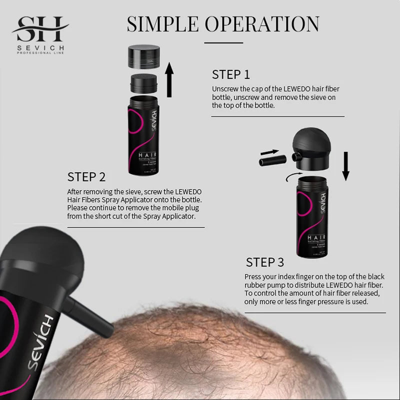 SEVICH Kit de fibres capillaires pour camoufler les zones clairsemées ou dégarnies - Traitement de repousse des cheveux et de la chute des cheveux - Applicateur de poudre de fibres capillaires à la kératine