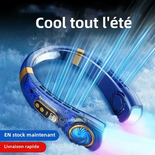 Ventilateur de cou portable sans pales, batterie 4000 mAh rechargeable par USB, affichage LED, ventilation à 360°, 3 vitesses