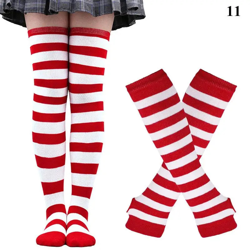 Chaussettes hautes rayées noires et blanches, chaussettes montantes sexy et fines en coton, chaussettes de cosplay