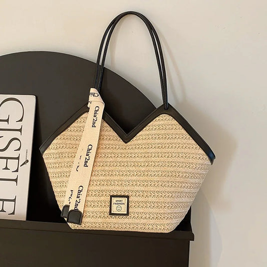 Sac bandoulière grande capacité pour femme, sac à main d'été en paille tressée, sac de plage de luxe, cabas style balinais