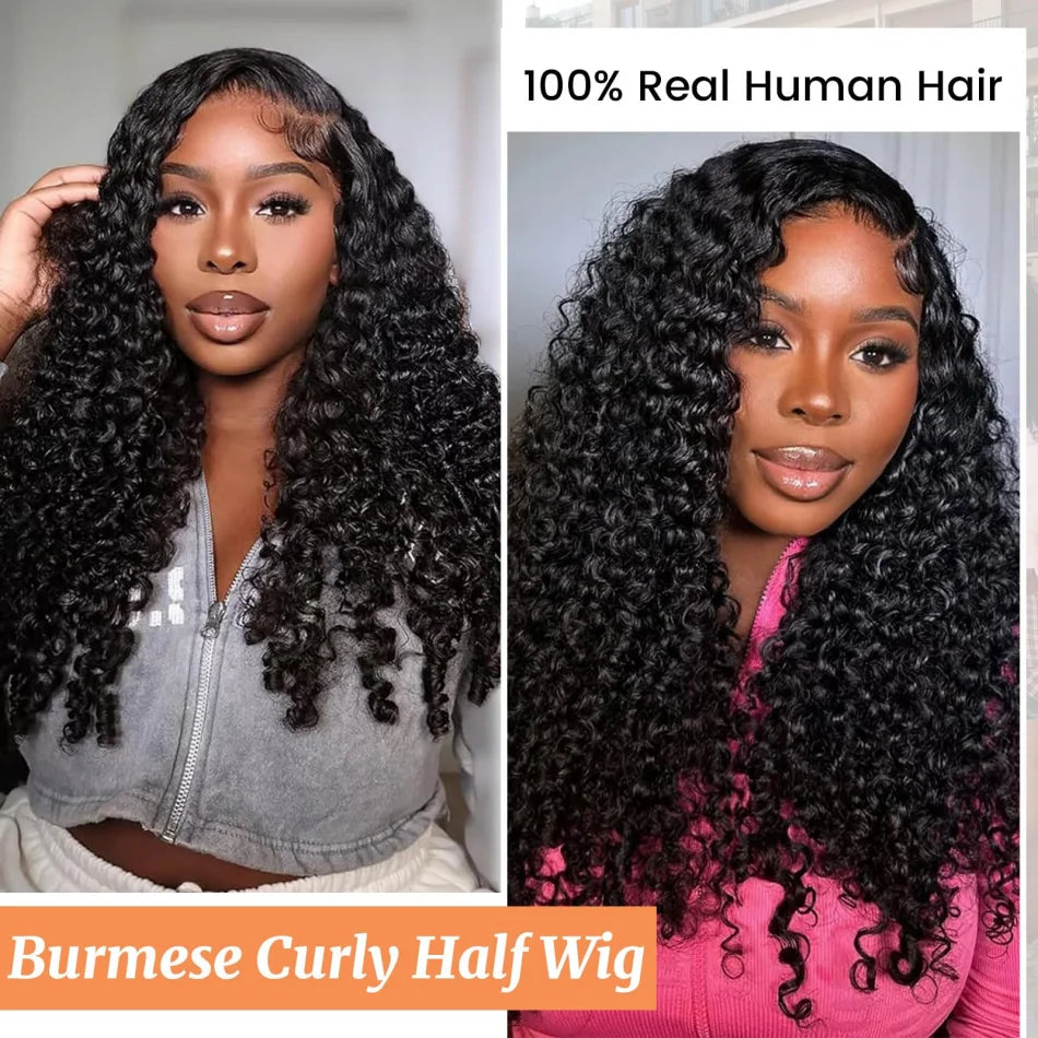 Perruque bouclée birmane en cheveux humains, ondulation profonde, perruque frontale en dentelle 13x6 HD, perruque brésilienne originale de 40 pouces pour femmes noires