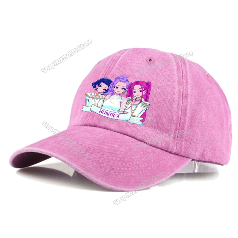 Casquettes de baseball rétro délavées KPop Demon Hunters pour femmes et filles, style snapback, idéales pour les voyages et les activités de plein air, avec visière et style hip-hop.