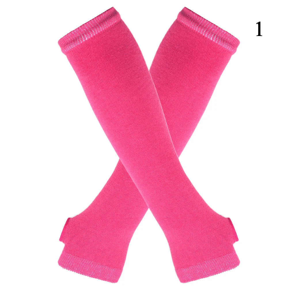 Gants chauds rayés en maille pour femmes et filles, mitaines sans doigts couvrant les coudes, couvrant les bras et les coudes.