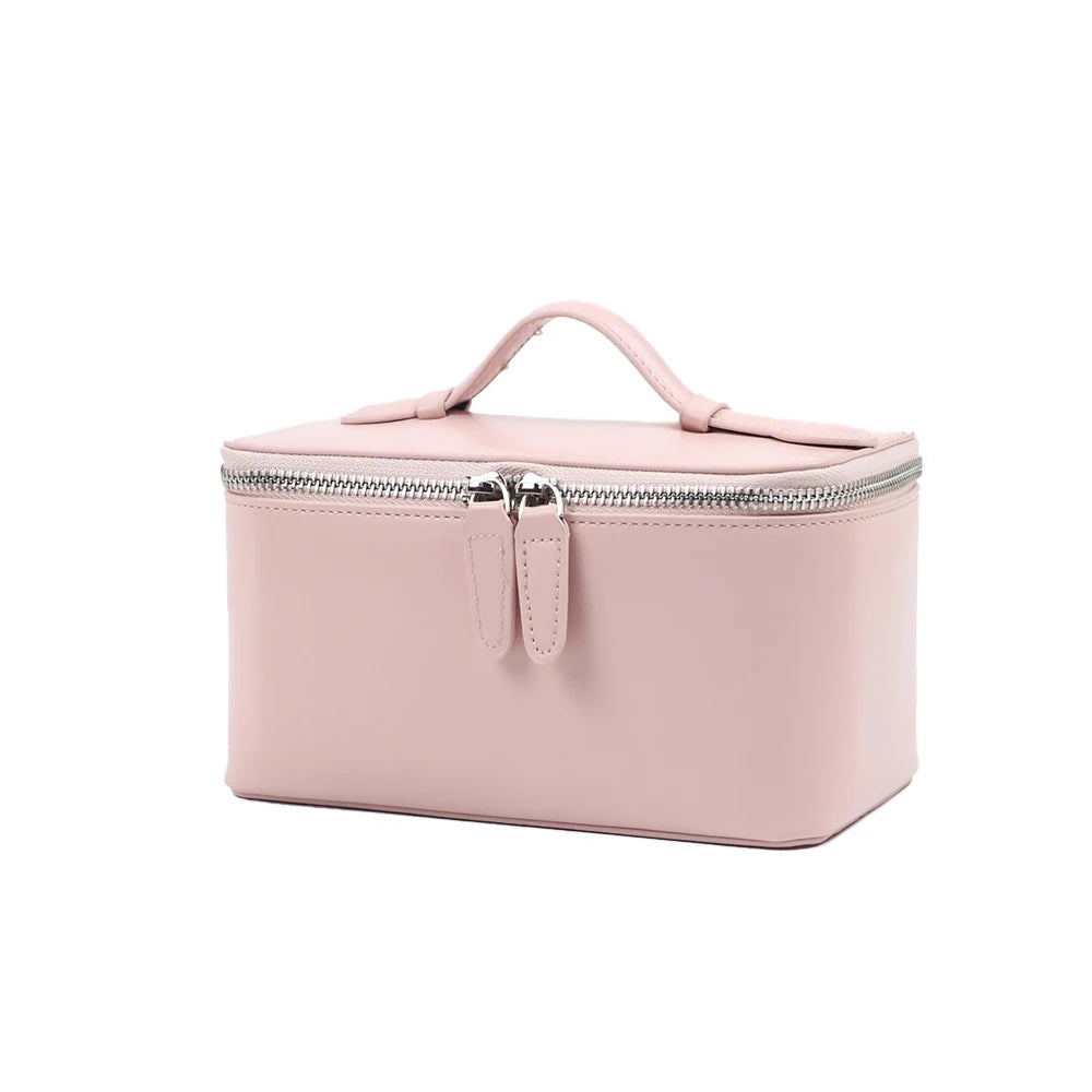 Trousse de maquillage et sac de beauté en cuir personnalisable avec nom, sac à main portable grande capacité